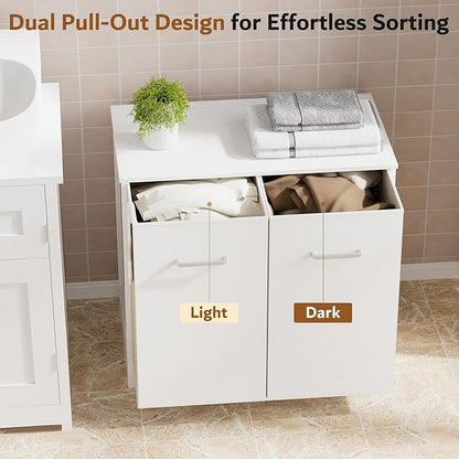 Double Pull-Out Laundry Hamper Cabinet; 90L Laundry Basket for Bathroom,Laundry Room; Laundry Sorter with 2 Pull-Out and Removable Bags