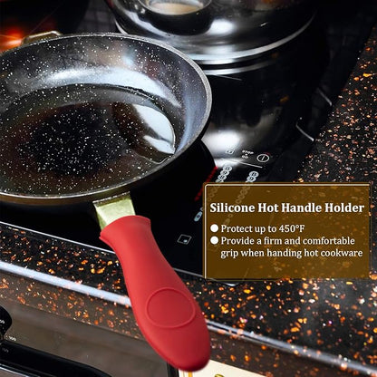 Patelai 7 Pieces Cast Iron Cleaner Set Include Stainless Steel Chainmail Scrubber with Bamboo Dish Scrub Brush Hot Handle Holder 2 Pan Grill Scrapers Kitchen Towel Wall Hook (Bright Color)