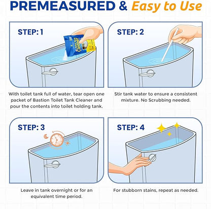 Bastion Toilet Tank Cleaner - 6-Uses. (*Not For Toilet Bowl*) Removes Rust, Mineral Deposits, Hard Water Stains, & Calcium Build Up. Contains 6 X 8oz Single Use Packets