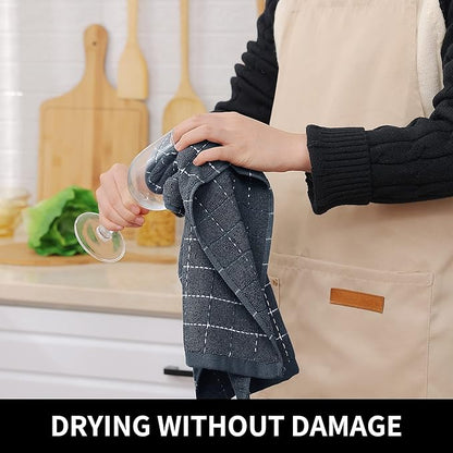 Homaxy 100% Cotton Terry Kitchen Towels(Dark Grey, 13 x 28 inches), Checkered Designed, Soft and Super Absorbent Dish Towels, 24 Pack