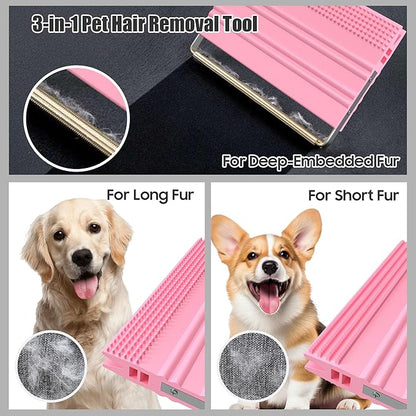 Mini Pet Hair Remover – 2025 Reusable Carpet Rake & Fur Scraper for Furniture, Car Interior, Hair Remover Brush for Bed, Couch, Home Surfaces Pink