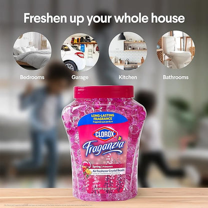 Clorox Fraganzia Crystal Beads Air Freshener, Long Lasting Room Deodorizer and Odor Eliminator Gel Beads to Freshen Home, Car, or Office, Spring Scent, 12 Fl Oz