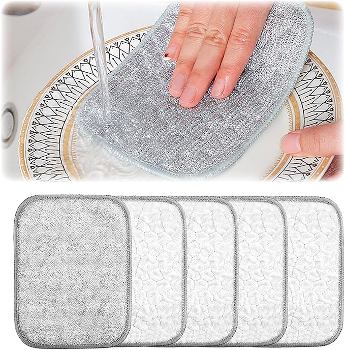 2025 New Multipurpose Wire Dishwashing Rags for Wet and Dry, Reusable Metal Scrubbing Pads Sponge Cloths, Non-Scratch Wire Dishcloth for Cleaning Kitchen Dishes, Sinks (5 Pcs)