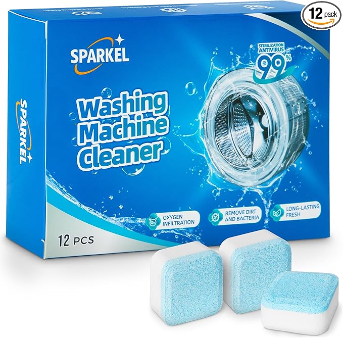 Washing Machine Cleaner Descaler Tablets 12 Pack (1 Year Supply) - Deep Cleaner for HE Front Load & Top Load Washers | Washing Machine Cleaning Tablets