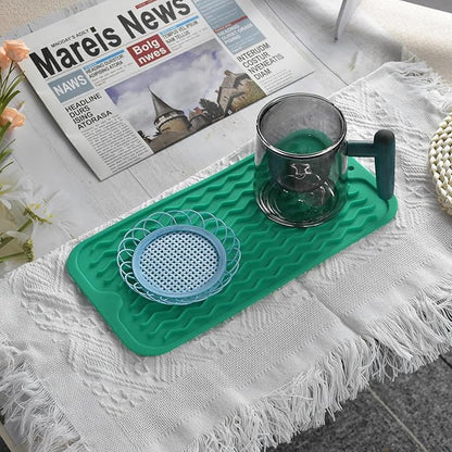 Silicone Dish Drying Mat for Multiple Usage, Easy clean, Eco-friendly, Heat-resistant Dish Drainer Mat for Kitchen Counter,Sink,Refrigerator or Drawer liner (12" x 6", Green)