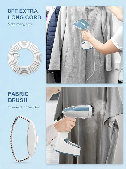 Reemix Steamer for Clothes, Folding Handheld Design Garment Wrinkles Remover, 20g/min Strong Penetrating Steam, 25-Sec Fast Heat-up, for Home, Office and Travel (Blue Gray)