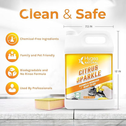 Hygea Natural Citrus Sparkle Chemical-Free Heavy Duty Degreaser & All Purpose Cleaner - Pure Citrus Extracts & Natural D-limonene - Removes Grease, Dirt & Grime (128oz Gallon)