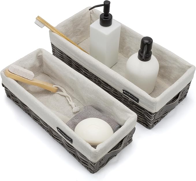 Brookstone Wicker Shelf Storage Basket Decorative Shelf Bin, bathroom organizers and storage, Boho Living Room Decor, Spring Storage 2026-2 Piece Set