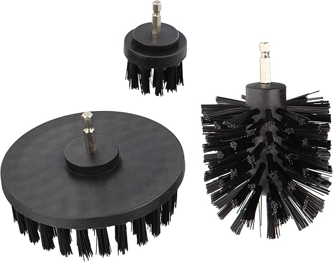ABN Nylon Scrubber Drill Attachment Cleaning Brush 3pc Set Black Hard Bristles for 1/4in Power Drill, Tough Outdoor Jobs