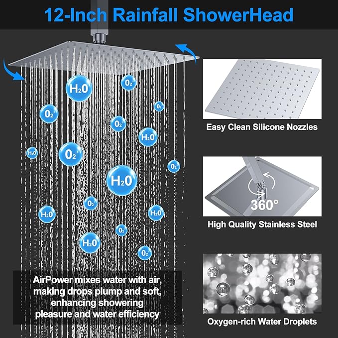 Shower Faucet Set,Chrome Polished Push Button Shower System with Rain Shower and Handheld,Chrome Shower Faucet with Valve Ceiling Mount 12 Inch Shower Head and 6 Inch Shower Head with Handheld