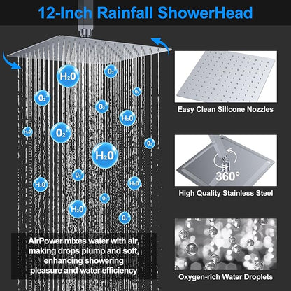 Shower Faucet Set,Chrome Polished Push Button Shower System with Rain Shower and Handheld,Chrome Shower Faucet with Valve Ceiling Mount 12 Inch Shower Head and 6 Inch Shower Head with Handheld