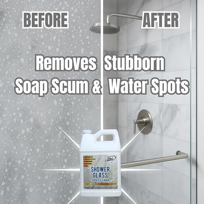 Shower Glass Spray Cleaner – Removes Hard Water Stains, Soap Scum & Water Spots – Glass Shower Door Cleaner for Tile & Bathroom Surfaces – Non-Abrasive, Fast Acting, Prevents Resoiling (128 oz)