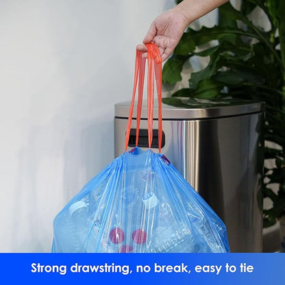 HygiCare 30 Gallon Recycling Trash Bags, Unscented 120 Count Drawstring Garbage Bags, Pre-Separated, Ultra Strong, Leakproof, Sturdy, Translucent Blue