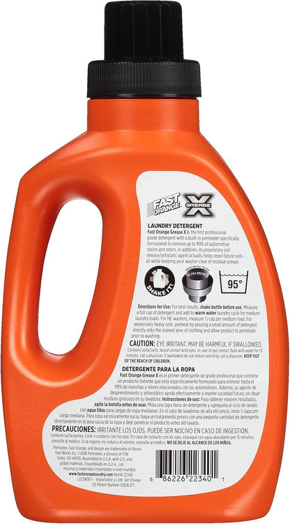 Fast Orange 22340 Laundry Detergent For Oil, Grease, Automotive Stains And Odors, Eliminates Fuel, Oil, Exhaust Stains 40 fl. Oz (Pack of 2)