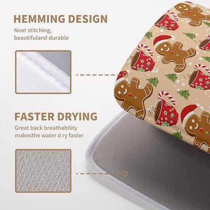 Christmas Gingerbread Man Dish Drying Mat for Kitchen Counter 16x18 Inch Winter Cute Candy Cane Hot Cocoa Xmas Tree Microfiber Drying Mats Orange Super Absorbent Dish Drainer Mats Washable Dish Pad