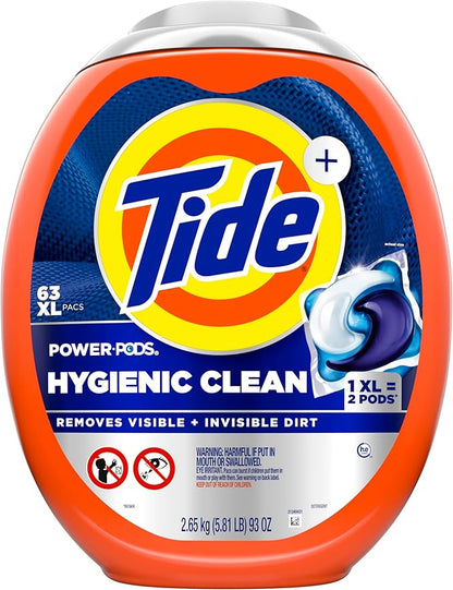Tide Hygienic Clean Power PODS Laundry Detergent Pacs, Original Scent, 63 Count, Removes Visible and Invisible Dirt
