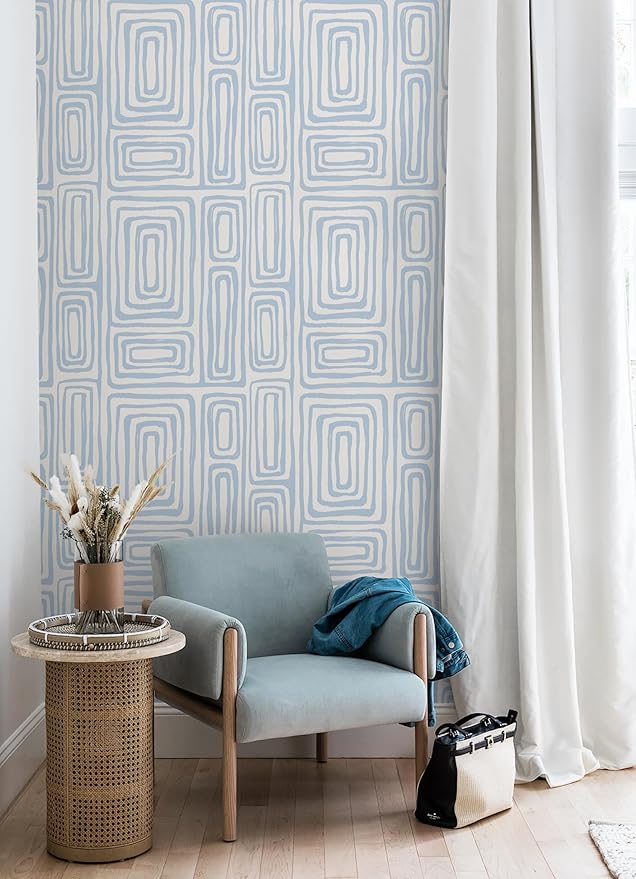 GloryTik Peel and Stick Wallpaper Blue and White Contact Paper Modern Geometric Self-Adhesive Removable Waterproof Wall Paper for Bedroom Bathroom Cabinets Kids Room Vinyl Roll 16.14"x197"