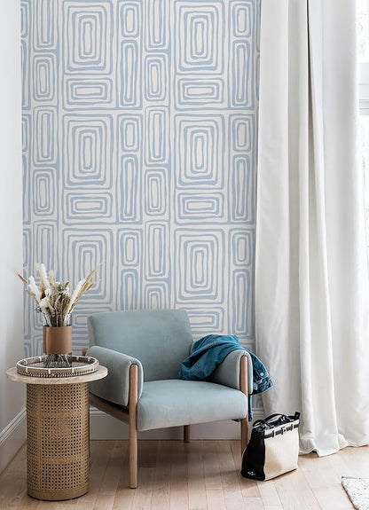 GloryTik Peel and Stick Wallpaper Blue and White Contact Paper Modern Geometric Self-Adhesive Removable Waterproof Wall Paper for Bedroom Bathroom Cabinets Kids Room Vinyl Roll 16.14"x197"