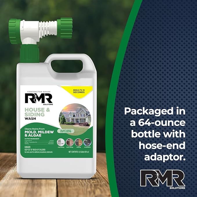 RMR House and Siding Wash - Commercial-Grade Outdoor Stain Remover for Mold, Mildew, and Algae, 64 Ounce Bottle With Hose-End Adapter