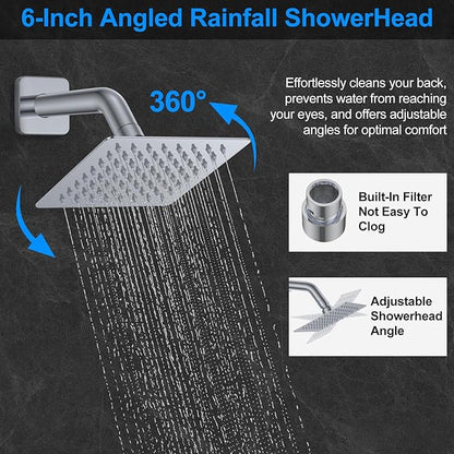 Shower Faucet Set,Chrome Polished Push Button Shower System with Rain Shower and Handheld,Chrome Shower Faucet with Valve Ceiling Mount 12 Inch Shower Head and 6 Inch Shower Head with Handheld