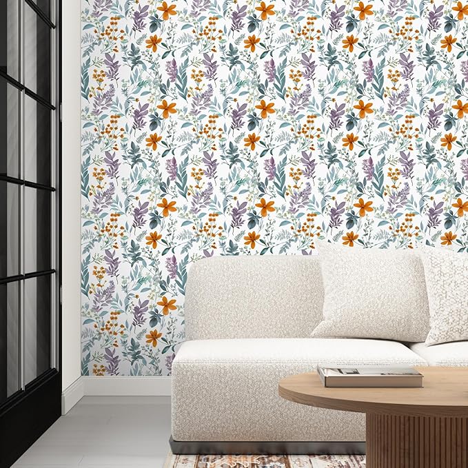 Blue Purple Leaf Wallpaper Peel and Stick,Vintage Floral Contact Paper 17.5" x 393",Thick Botanical Wall Paper Self Adhesive Removable Waterproof for Room Bedroom Walls Shelf Cabinet Table Decor