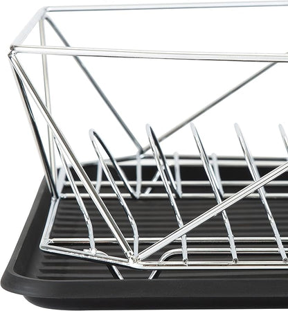 Kitchen Details Geode Deluxe Dish Drying Rack with Drain Board | Cutlery Basket | Utensil Holder | Iron Frame | Chrome