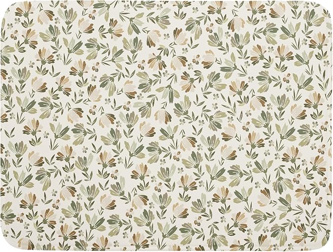 Spring Summer Daisy Floral Leaf Dish Drying Pad 18 x 24 Inch With Absorbent Reversible Microfiber Green Brown Leaves Flowers Drying Mats Dish Drainer Mat Fast Dry For Kitchen Dining Room Decoration
