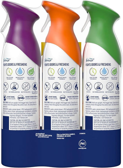 Febreze Air Mist, Air Freshener, Odor Fighting Room Spray, Deodorizer for Home Bathroom Kitchen Office Apartment Classroom, Lilac Sunrise, Summer Peaches, Mango Splash Variety Pack, 8.1oz (Pack of 3)