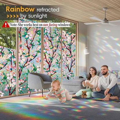 Rainbow Window Privacy Film Decorative, 3D Decals Stained Glass Clings, Static Cling Sticker, Suncatcher Windows Cover Tint for Home, 17.5 Inch x 78.74 Inch