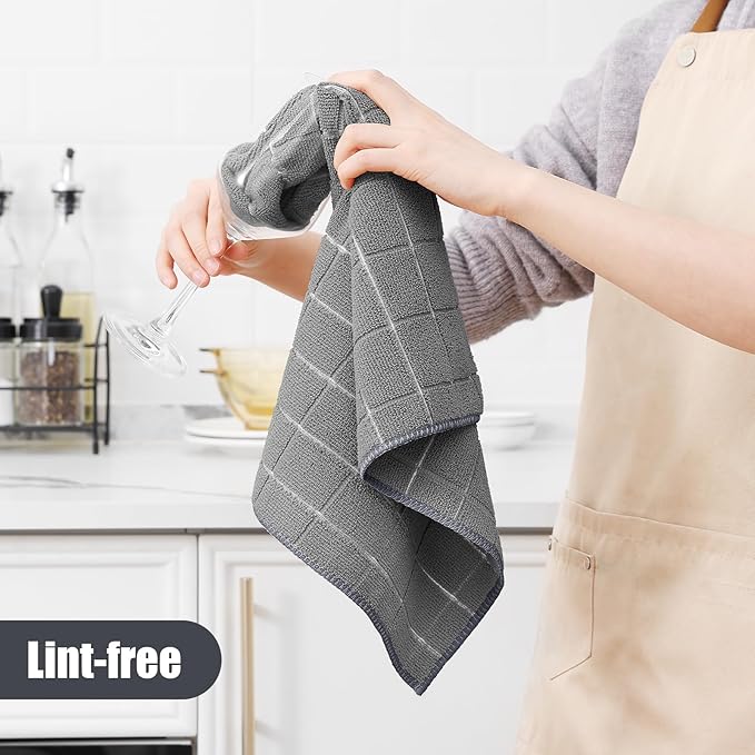 Homaxy Microfiber Kitchen Towels and Dishcloths Set, 20 Pack Soft and Absorbent Dish Hand Towels Bulk, 28 x 16 Inch & 12 x 12 Inch Quick Drying Rags for Washing Dishes, Grey