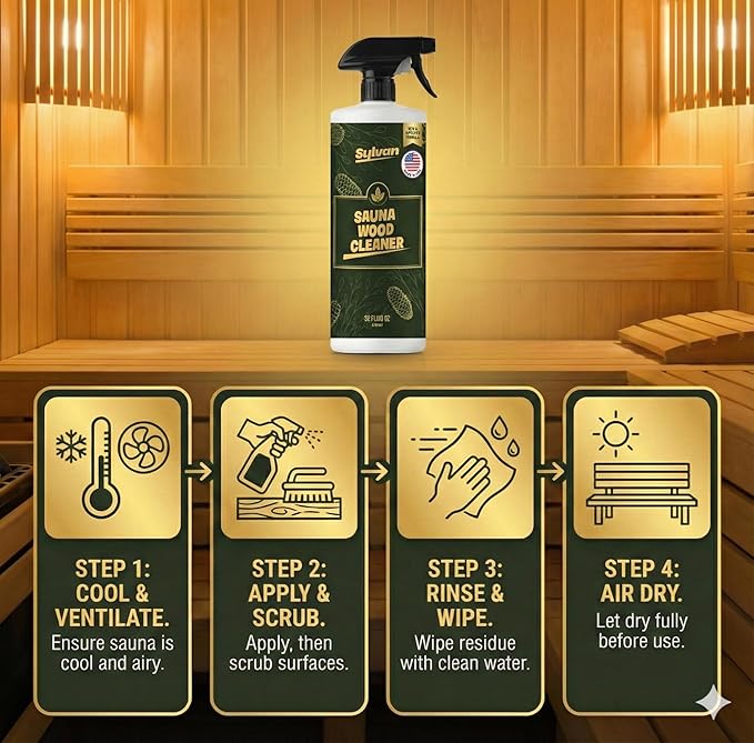 Sauna Wood Cleaner 32 oz | Made in the USA | Sauna Spray removes Stains, Sweat & Odors | Fast-Drying & Streak-Free Formula | Natural Wood Cleaner | Long Lasting