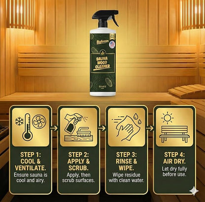 Sauna Wood Cleaner 32 oz | Made in the USA | Sauna Spray removes Stains, Sweat & Odors | Fast-Drying & Streak-Free Formula | Natural Wood Cleaner | Long Lasting