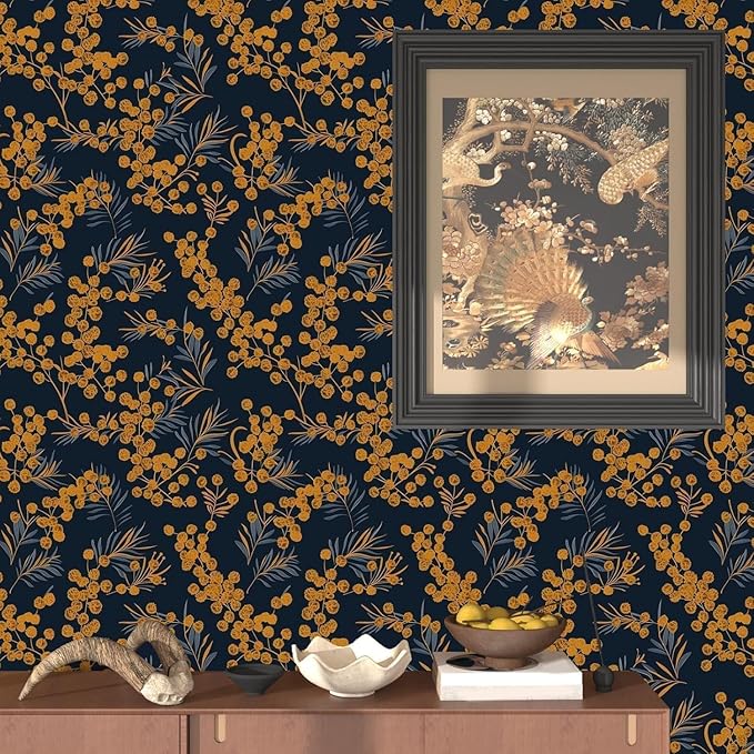 Laatse Boho Wallpaper Peel and Stick Leaf Wallpaper for Kitchen Vintage Contact Paper 17.5" x 393" Waterproof Vinyl Self Adhesive Dark Floral Wall Paper for Bedroom Walls Cabinet Locker Decor