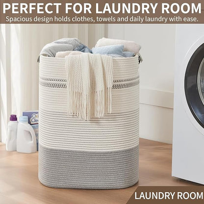 Laundry Basket with Handles - Blanket Basket & Hampers for Bedroom Aesthetic, Laundry Hamper & Blanket Storage for Living Room, Clothes Hamper, Tall, Large 17" x 14" x 22”, Grey