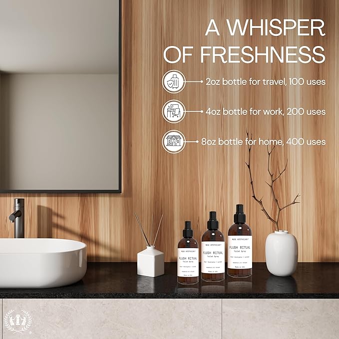 Muse Apothecary Flush Ritual - Aromatic & Refreshing Toilet Spray, Use Before You Go, 8 oz, Infused with Natural Essential Oils - Coconut + Sandalwood