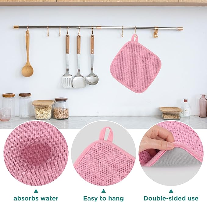 GeeRic Microfiber Dish Drying Mat, Super Absorbent Kitchen Dish Drying Pad, Reversible for Countertop, 7*7 inch Pink
