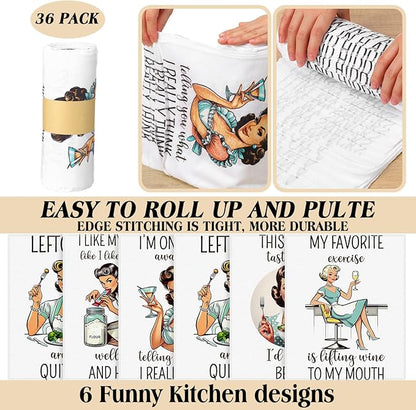 36 Pack Funny Style Reusable Cleaning Cloths Washable Cotton Kitchen Towels for Home(Retro)