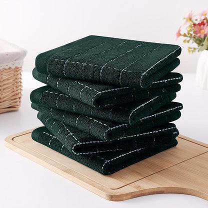 Homaxy 100% Cotton Terry Kitchen Dish Cloths, Ultra Soft and Absorbent Dish Towels for Kitchen, Suitable for Drying and Washing Dishes, 8 Pack, 12 x 12 Inches, Blackish Green