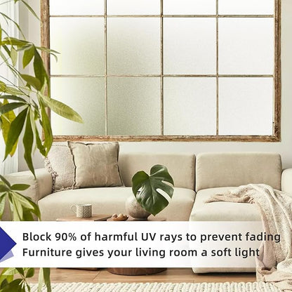 Frosted Window Privacy Film Non-Adhesive Static Cling Bathroom Decorative Stickers Heat Control UV Blocking Opaque Glass Window Coverings Film for Home Front Door Office 17.5 Inch X 7.8 Feet
