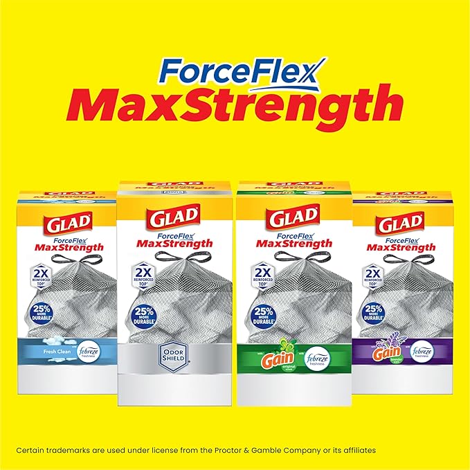 Glad ForceFlex MaxStrength Kitchen Trash Bags, 13 Gal, Fresh Clean Febreze, 34 Ct (Package May Vary)