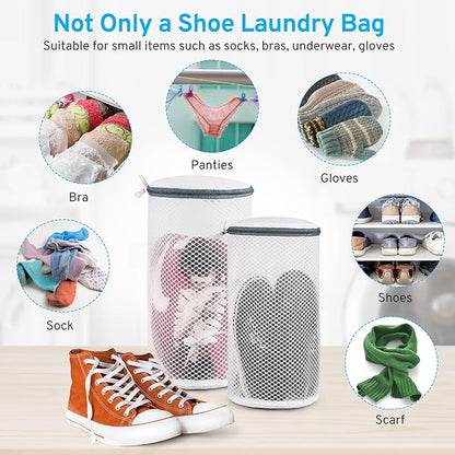 2 Pack 2 Size Large Shoe Washing Machine Bag, Durable Honeycomb Mesh Laundry Bag with Zipper for Sneakers, Running Shoes, Sock, Bras, Delicates and Toys