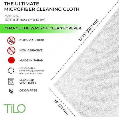 TILO Microfiber Cleaning Cloth – 19x13 Inch Ultra-Absorbent, Reusable Soft Polishing Cloth for Dust, Grease, Dirt – Non-Abrasive – White (White)