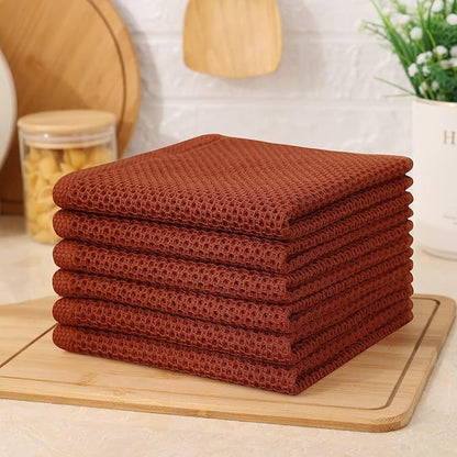 Kitinjoy 100% Cotton Kitchen Dish Cloths (12 X 12 Inches, Rust), 8 Pack Waffle Weave Ultra Soft Absorbent Dish Towels for Drying Dishes Quick Drying Kitchen Towels Dish Rags