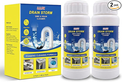 2-Pack Powerful sink and drain cleaner powder,Fast Foaming Sink & Drain Cleaner for Kitchen, Bathroom, Toilet Pipes & Floor Drains, Effectively Removes Food Residue, Hair, Grease & Soap Scum -220g