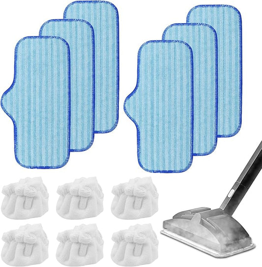 6 Pack Microfiber Pads Compatible with Dupray Neat Steam Cleaner, and 6 Pack Microfiber Small Bonnets(Triangle), Durable, Reusable Cloths and Machine Washable