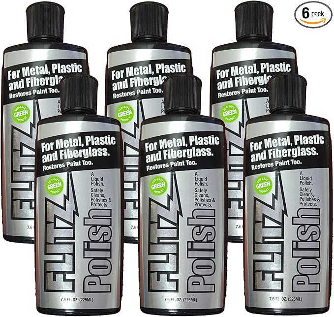 Flitz Multi Purpose Metal Polish Liquid - 7.6oz Bottle of USA-Made Tarnish Remover - For Aluminum, Chrome, Brass, Nickel, Silver - Non-Abrasive Metal Cleaner and Polish, Restorer (6 Pack)