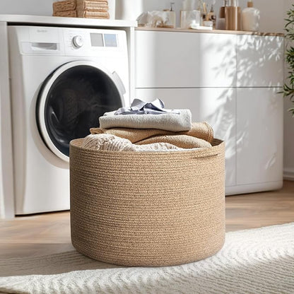115L Wicker Storage Basket, 23.6"x15.7" Woven Cotton Rope Basket, Giant Kids Dog Toy Bin Organizer, XXXL Blanket Pillow Holder for Living Room, Brown Variegated Wicker Baskets for Organizing