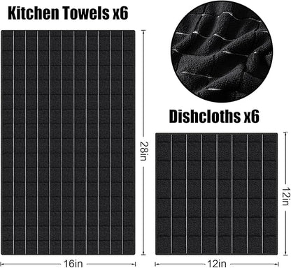 Homaxy Microfiber Kitchen Towels and Dishcloths Set, 20 Pack Soft and Absorbent Dish Hand Towels Bulk, 28 x 16 Inch & 12 x 12 Inch Quick Drying Rags for Washing Dishes, Black