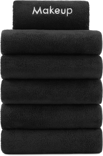 Arkwright Makeup Remover Fingertip Towels 6 Pack - Microfiber Coral Fleece Face Towels, Ultra Soft Reusable Washcloths, Gentle Facial Cleansing for Waterproof Makeup, 11 x 17, Black