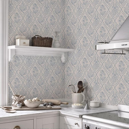 Toduso Peel and Stick Wallpaper Vintage Wall Paper Boho Contact Paper Blue Removable Wallpaper for Kitchen Bathroom Bedroom Floral Waterproof Self Adhesive Vinyl Drawer Decor 17.3"x393.7"
